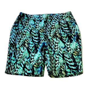 CHICOS So Slimming Brigitte Printed Sl Green Black Abstract Design Large Size 16